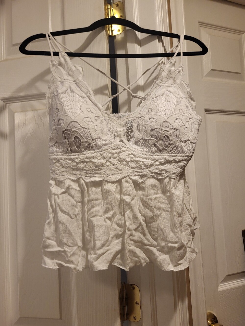White Lace Trim Spaghetti Strap Top